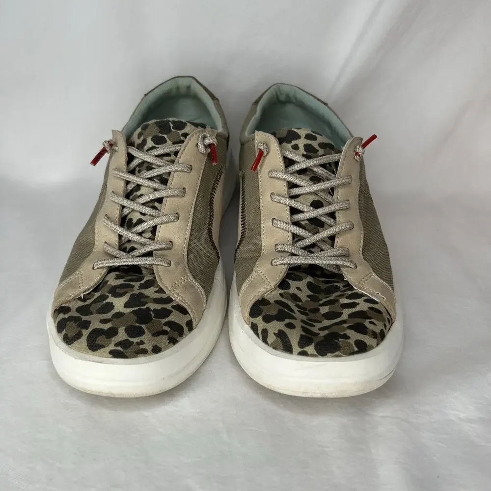 Hey Dude Shoes Womens 9 Beige Karina Loafers Leopard Print Canvas